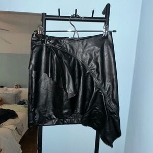 Essue Black Asymmetrical Faux Leather Skirt